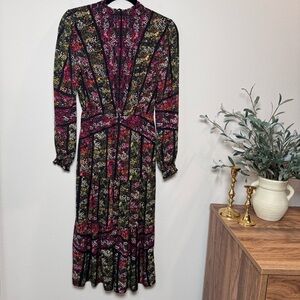 Caballero Size XS Monet Garden Midi Dress Elegant Cottagecore Pockets Frill